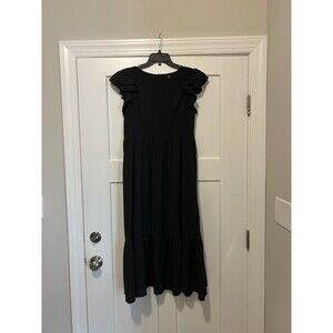 Shein Black Crewneck Ruffle Sleeve Tiered Ruffle Maxi Dress Women's 10/12 Modest